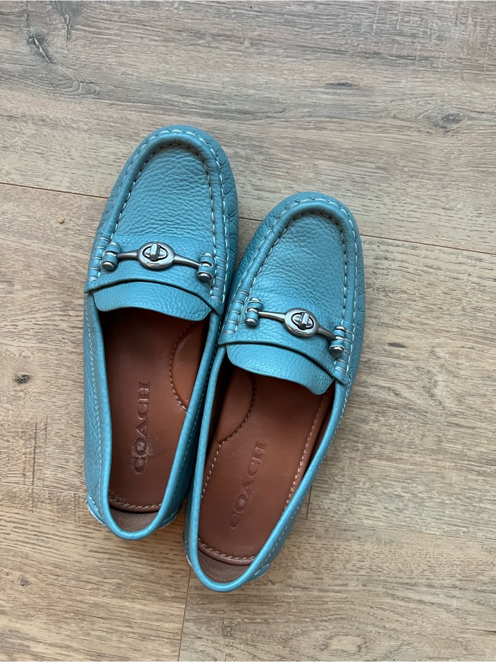 Coach Crosby Driver leather loafers size 5.5 Teal